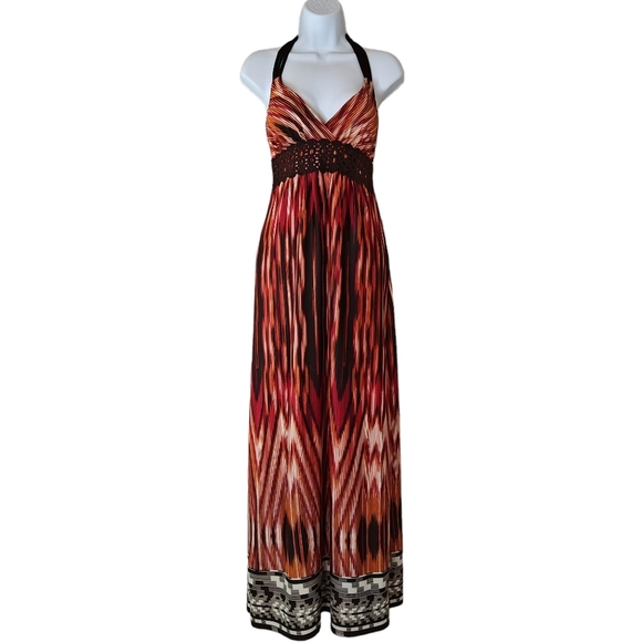 Heart Soul Halter Embroidery Waist Maxi Dress - Picture 1 of 12